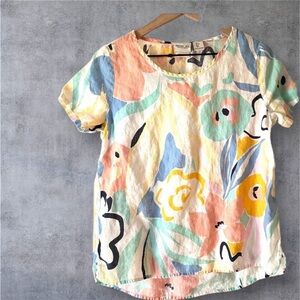 🎈Rachel Zoe Linen Colorful Floral Top